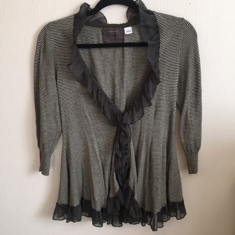 Anthropologie forest green ruffle sweater